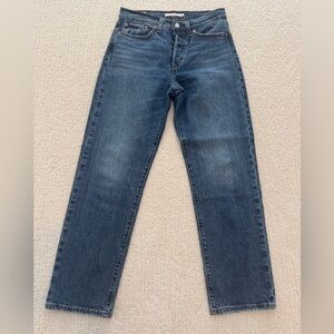 Levi’s wedgie straight denim. Size 27 and 28” inseam. Worn once. Low stretch.
